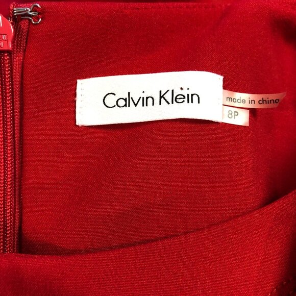 Calvin Klein Red Sleeveless Dress‎ With Ruffle Shoulder Detail Size 8P - Picture 6 of 6